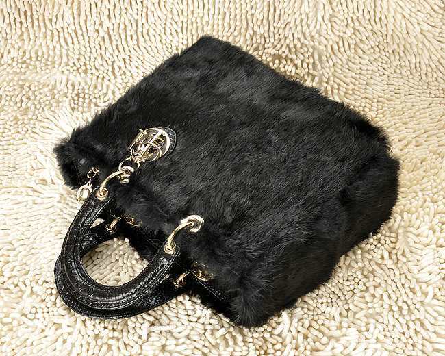 replica jumbo lady dior rabbit hair bag 6322 black